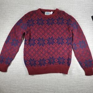 Royal North Mills Outfitters Wool Sweater Nordic Snowflake Red Blue USA Made L